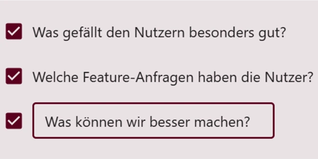 Checkliste mit ausgewählten Fragen.
