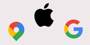 Ein Logo von Google Maps, Google und Apple.